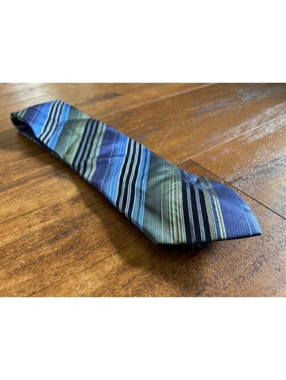 Kenneth Cole Striped Blue and Green Silk Tie